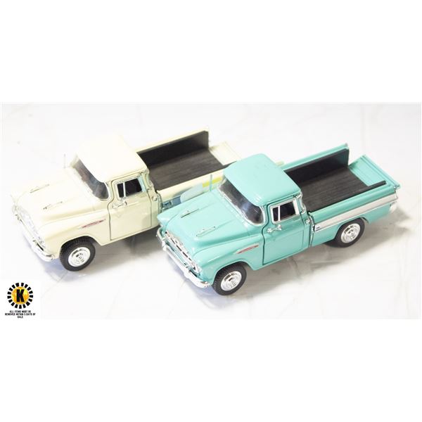 PAIR OF 1957 CHEVROLET TRUCKS 1/38 SCALE DIECASTS