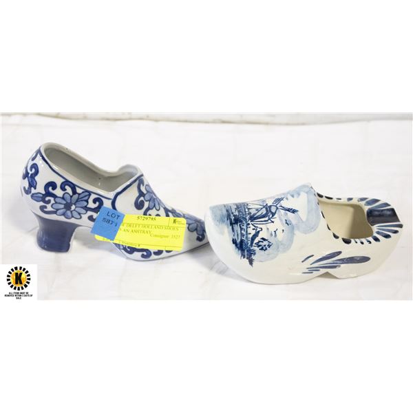 PAIR OF DELFT HOLLAND SHOES ONE IS AN ASHTRAY
