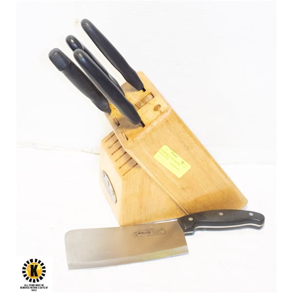 CUSINART BLOCK W/KNIVES & MEAT CLEAVER