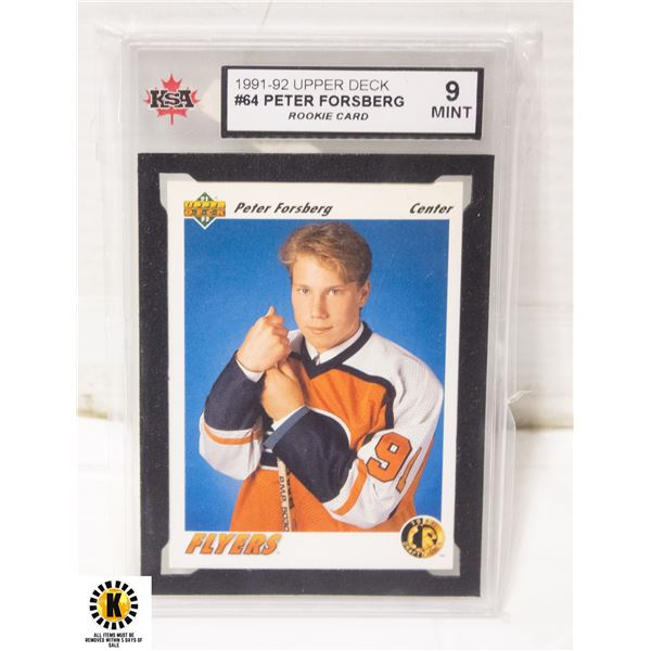 GRADED 9 PETER FORSBERG ROOKIE CARD