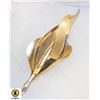 60S GOLDTONE TEXTURED LEAF BROOCH