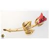 CLASSIC GOLDTONE RED ROSE METAL BROOCH
