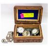 WOOD CARVED BOX WITH POCKET BATCH & MENS WATCHES