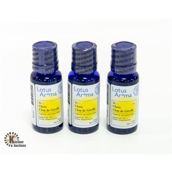 3 NEW BOTTLES OF LOTUS AROMA CLOVE ESSENTIAL OIL