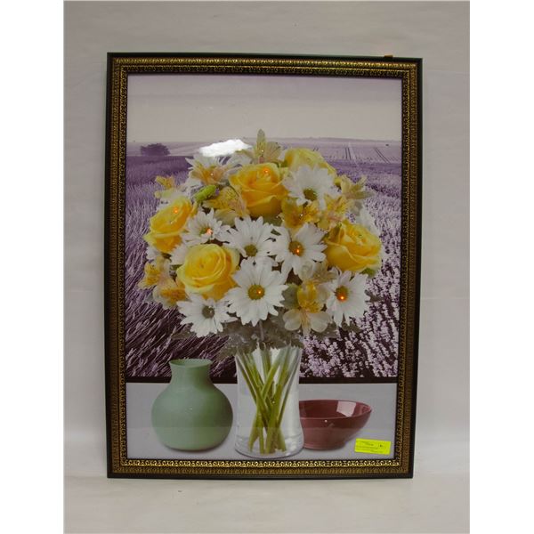 22" X 30" GLASS ENCASED LED FLORAL/VASE PICTURE