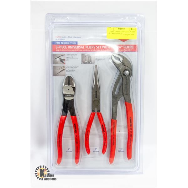 KNIPEX 3 PIECE UNIVERSAL PLIERS SET WITH COBRA