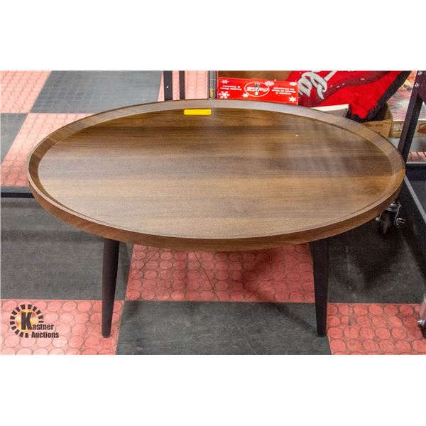 NEWLY ASSEMBED FAUX WOOD OVAL COFFEE TABLE