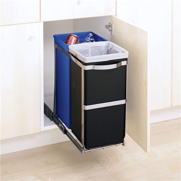 NEW SIMPLEHUMAN 2 BIN IN CABINET TRACKED SORTING