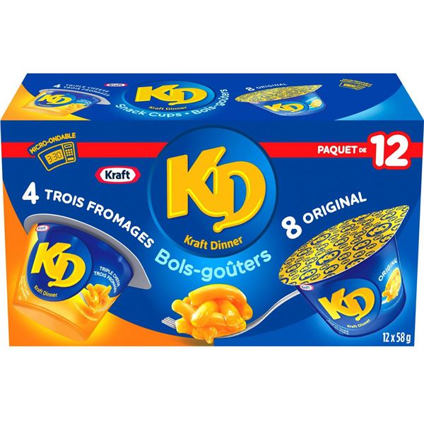 NEW CASE OF 12 KD KRAFT DINNER MICROWAVABLE SNACK