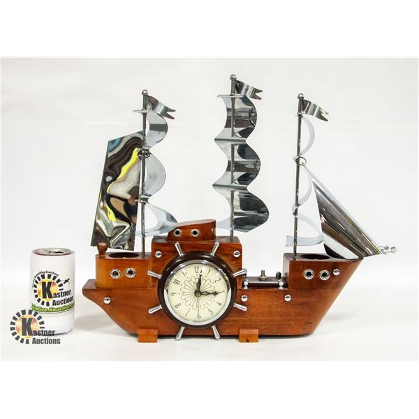 WOODEN BOAT CLOCK VTG 1960'S