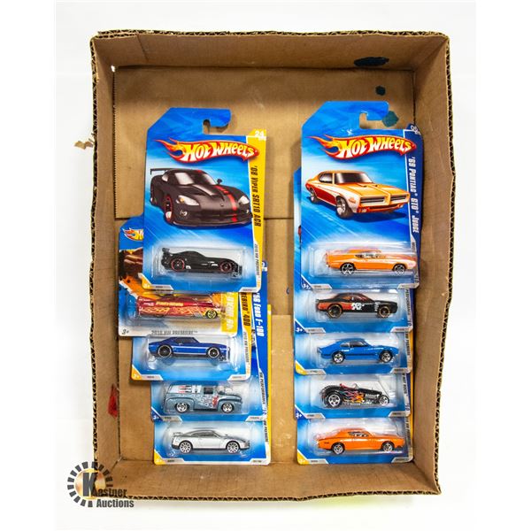 FLAT WITH 10 NEW HOTWHEELS DIECAST CARS