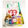 FLAT OF BABY ITEMS INCL SQUEEZE AND TALK PUPPY
