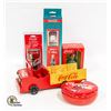 Image 1 : FLAT OF COCA COLA COLLECTABLES, WOODEN TRUCK