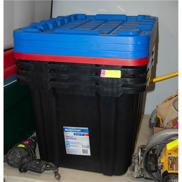 4 HEAVY DUTY 102LTR TOTES WITH LIDS