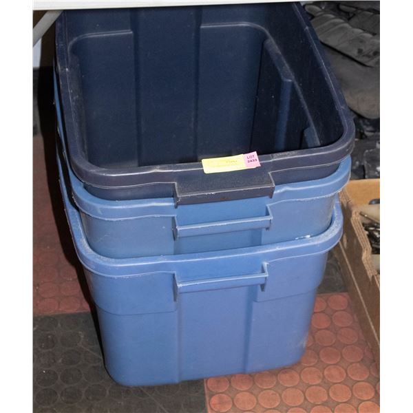 3 RUBBERMAID STORAGE TOTES (NO LIDS)