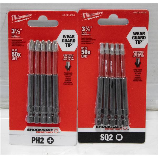 2 PACK OF MILWAUKEE 3 1/3" SHOCK WAVE PH2/