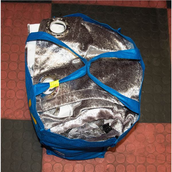 3 LARGE CUSTOME MADE GREY VELOUR AND BLACK SHEER