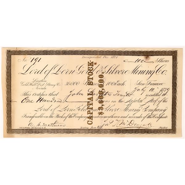 Lord of Lorn Gold & Silver Mining Co. Stock  1879  [163699]