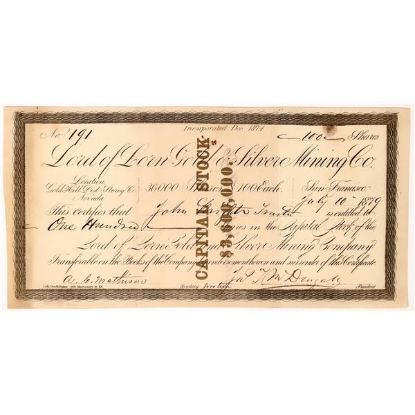 Lord of Lorn Gold & Silver Mining Co. Stock  1879  [163699]