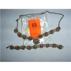 1 sterling silver rose necklace & bracelet, 82 grams