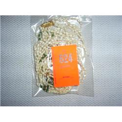 Multi-strand fresh water pearl necklace & bracelet with malachite accents. 20"