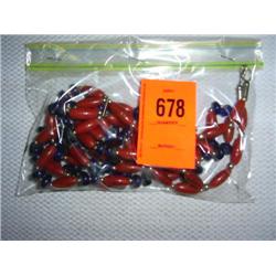 1 4 strand necklace 24". 8mm X 18mm brown hand-wound glass beads with blue 7mm X 10mm accents.