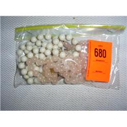 3 necklaces: 1 10mm dolomite, 30", 1 10mm rose quartz hand knotted, 24"; 1 6mm rose quartz with whit