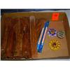 Image 1 : Misc.: 15 wood, 48 brass-inlaid incense burners, 2 "fimo" flowers/ hand glazed porcelyn, 2 boxes nag