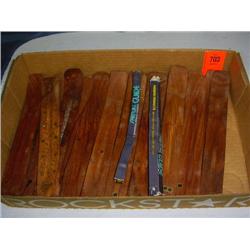 Misc: 20 wood & 2 brass-inlaid incense burners. 2 boxes nag-champa incense