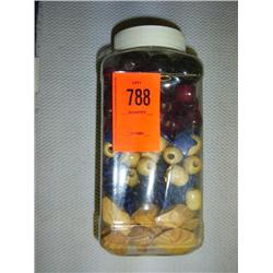 Mixed beads. Natural and dyed wood. Extra large, very nice black horn beads, very pretty.