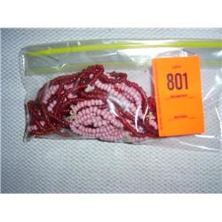 6 strands hand-cut hand-wound glass. 3 pink 3m X 5mm, 24"; 3 red 3mm X 5mm.