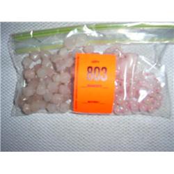 2 rose quartz necklaces: 1 8mm hand knotted, square faceted, 34"; 1 8mm hand knotted with "lucky ele