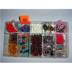 Box of beads. Assorted lampworked glass, shell, Peruvian and stone.