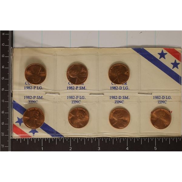 1982-7 VARIETIES LINCOLN CENT SET (UNC) P & D