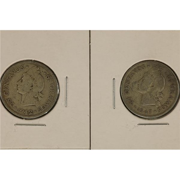 1942 & 1947 REPUBLIC OF DOMINICA SILVER 25 CENTAVO