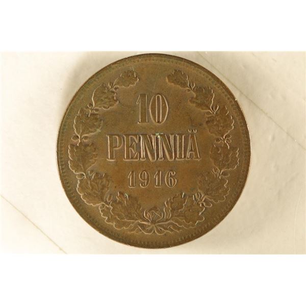 1916 FINLAND 10 PENNIA (XF+)