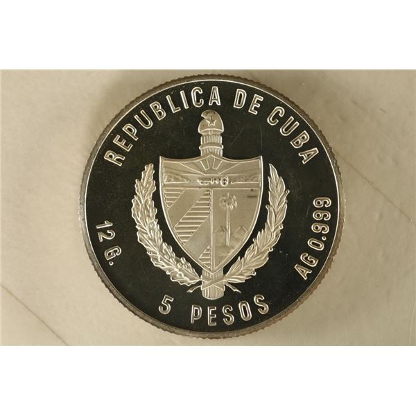 1981 CUBA SILVER 5 PESO PROOF COIN .3854 OZ. ASW