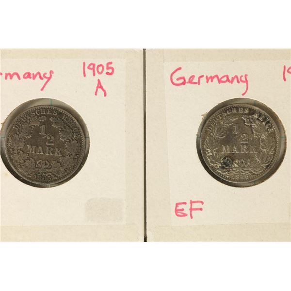 1905-A & 1916-A GERMAN SILVER 1/2 MARKS .1604 OZ.