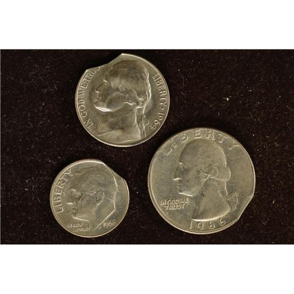 ERRORS: 3 CLIPPED EDGE US ERROR COINS: 1964-D