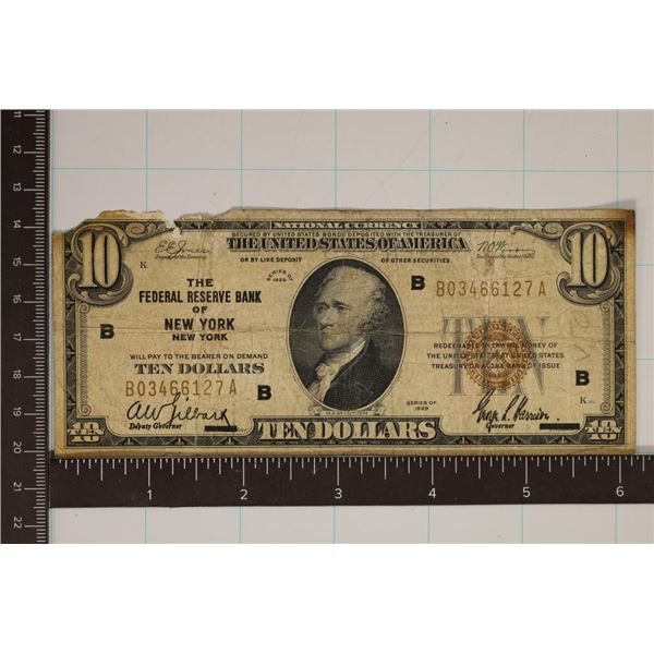 1929 $10 NATIONAL CURRENCY, FEDERAL RESERVE BANK