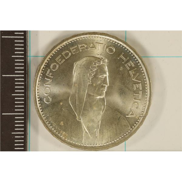 1966-B SWITZERLAND SILVER 5 FRANCS (BU) .3222 OZ A