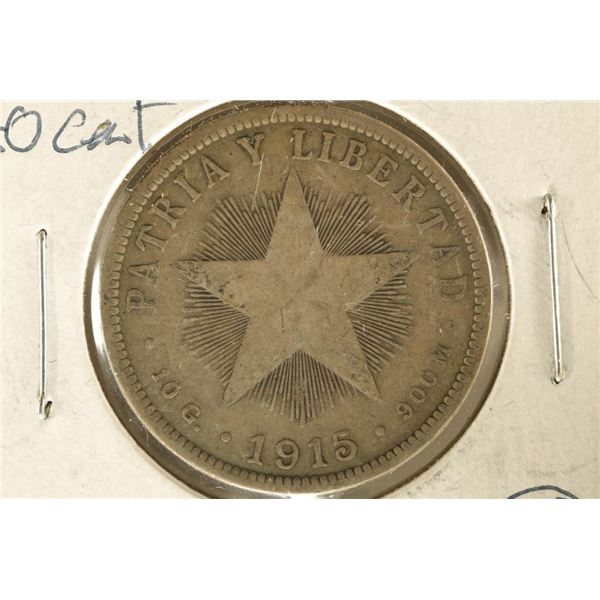 1915 CUBA SILVER 40 CENTAVOS .2894 OZ. ASW