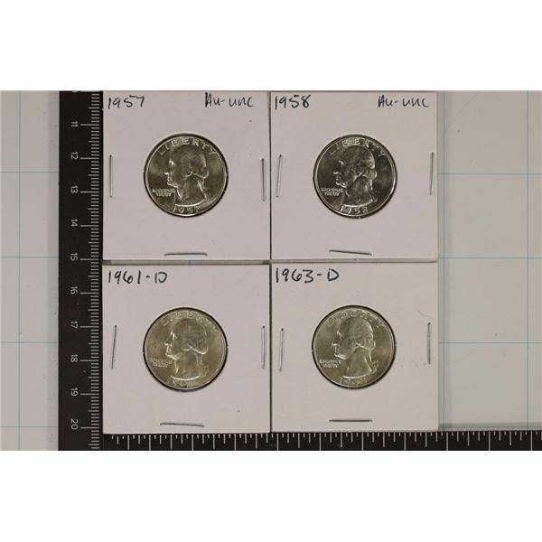 1957, 58, 61-D & 1963-D WASHINGTON SILVER QUARTERS