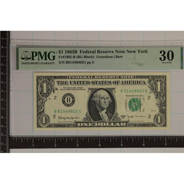 1963-B US $1 FRN. PMG 30 VERY FINE. (BG BLOCK)