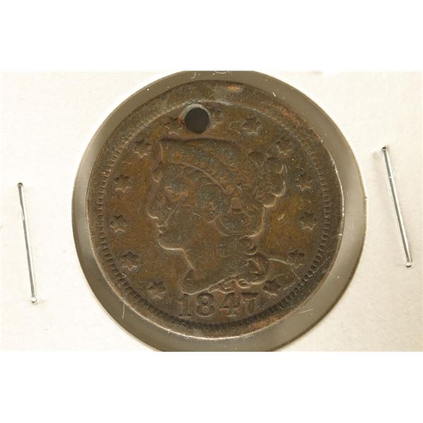 1847 US LARGE CENT WITH HOLE