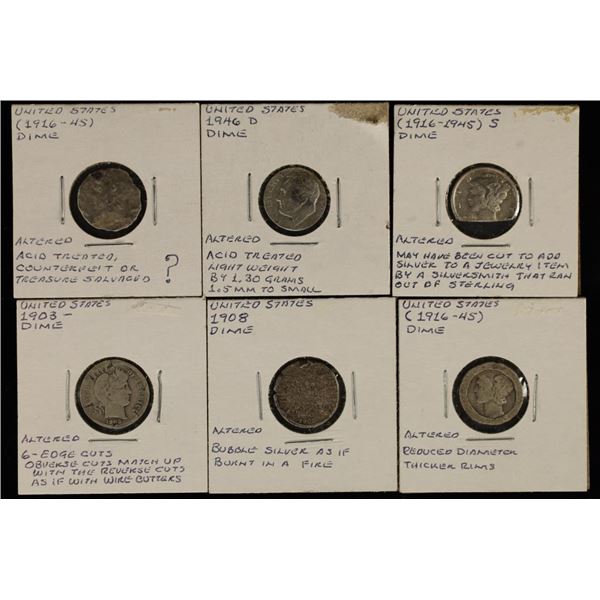 6 ROOSEVELT ALTERED SILVER DIMES: 2 SILVER BARBER