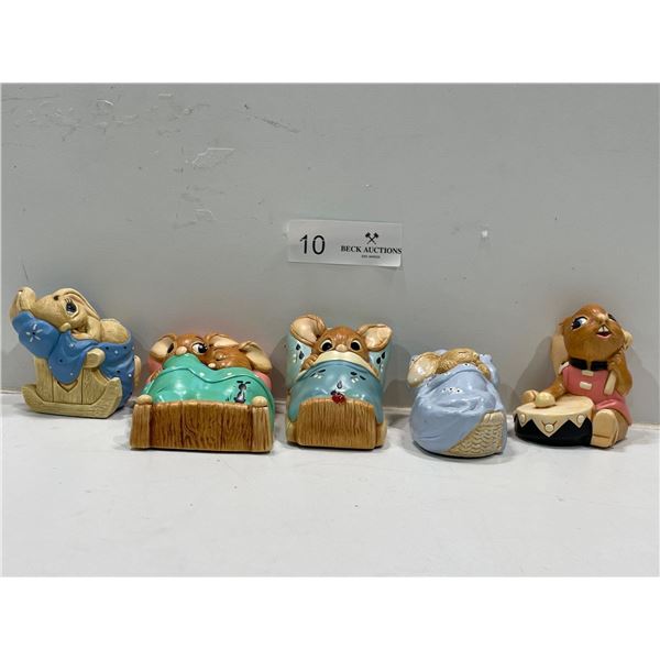 5 Collectible Pendelfin Bunny Figurines,  Rocky, Wakey 