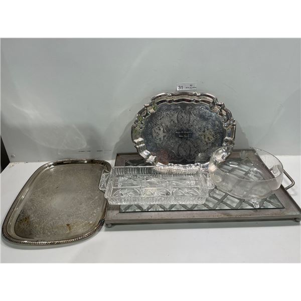 Collection of Serving Trays with Glass Bowl