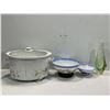 Image 1 : Hamilton Beach Slow Cooker, Asian Them,ed Dishware, And Green Blown Glass Vase