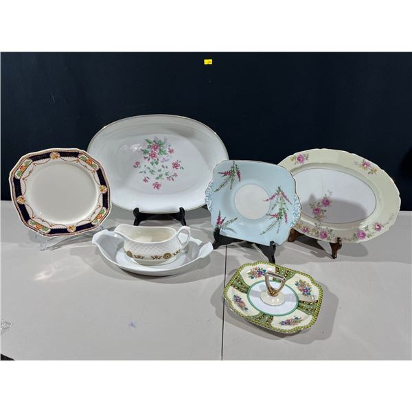 Assorted Bone China Serving Trays with Wedgewood Gravy Boat Gold Medallion